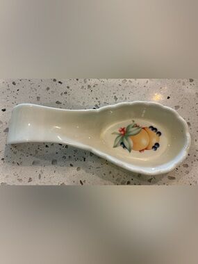 Corning Abundance Fruit Motif Ceramic Spoon Rest - Cream White